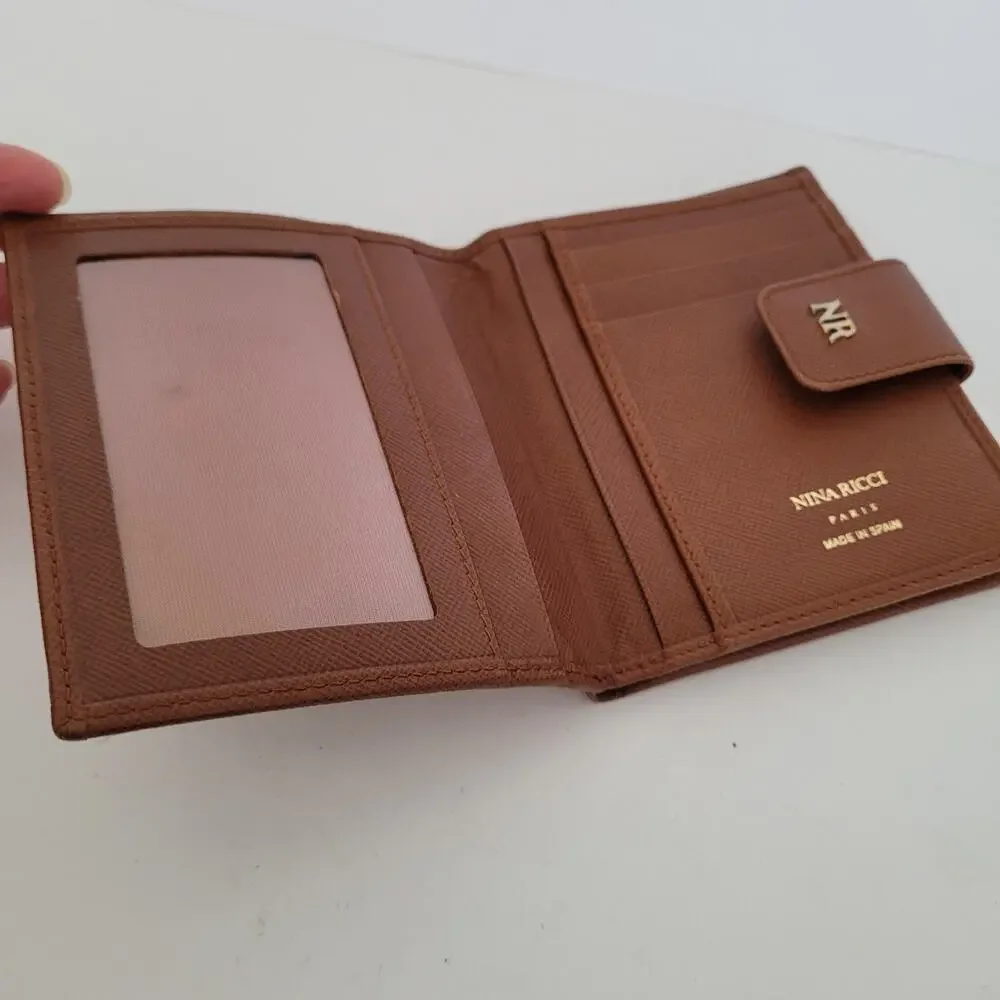 Nina Ricci Brown Wallet Compact Kisslock Bifold Retro Vintage Made Spain Designe